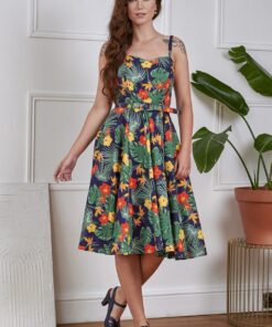 Morena Tropical Summer swing jurk in marineblauw en multi
