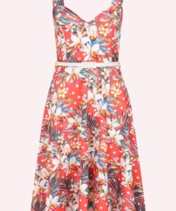 Topvintage Exclusive ~ Rita Tropical swing jurk in koraal