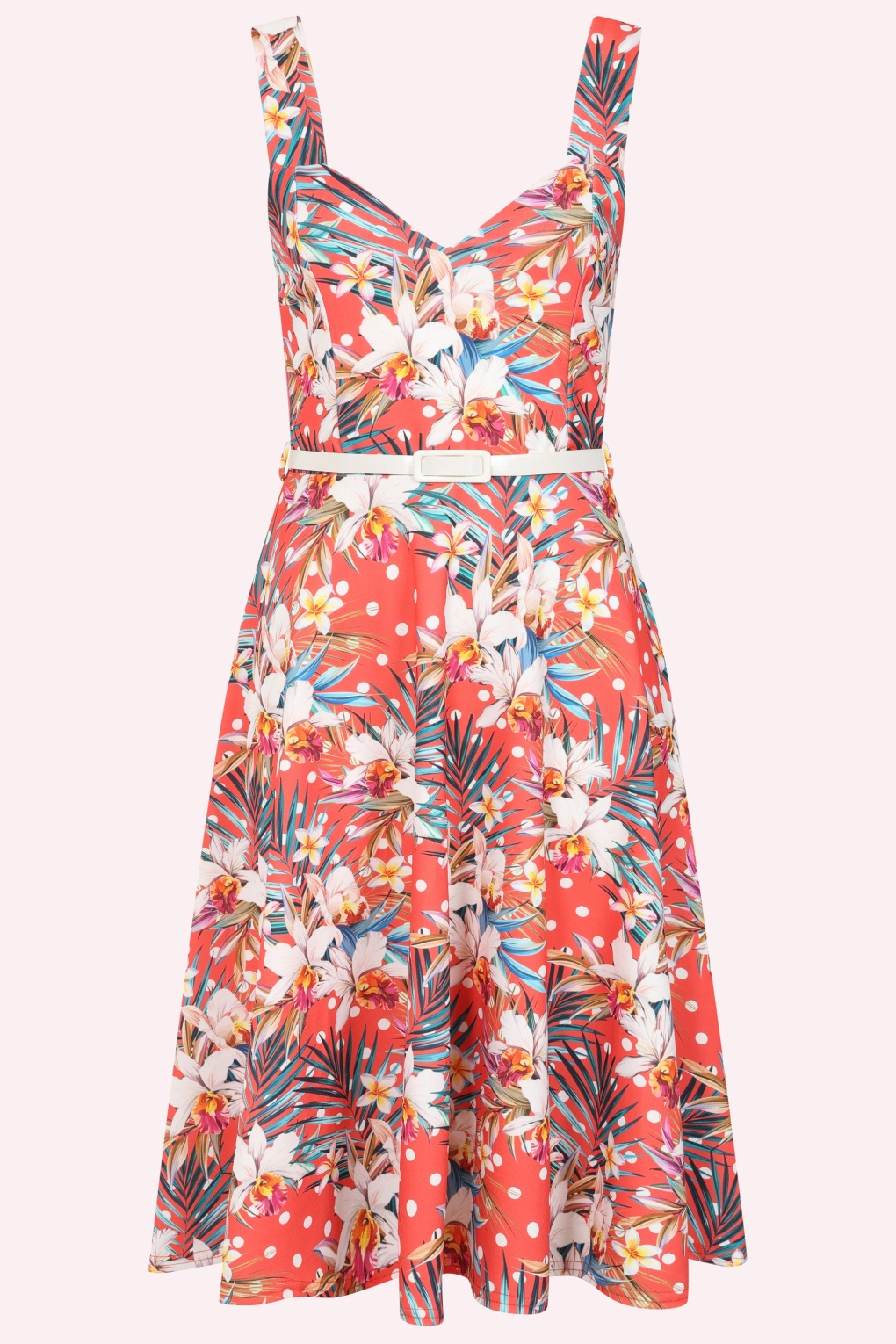 Topvintage Exclusive ~ Rita Tropical swing jurk in koraal