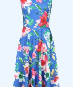 Topvintage Exclusive ~ Cindi Floral swing jurk in kobaltblauw