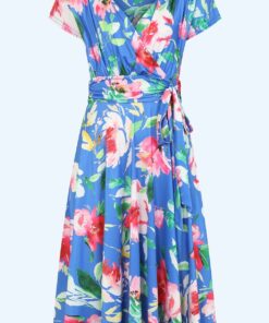 Topvintage exclusive ~ Andi Floral swing jurk in korenbloemblauw en multi