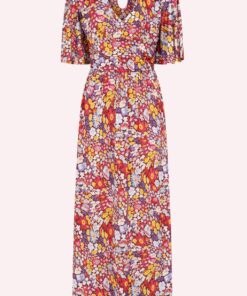 Topvintage exclusive ~ Jade Warped Botanical maxi jurk in maroon en multi