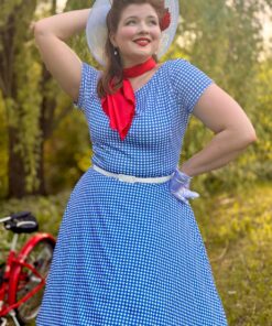 Topvintage exclusive ~ Julie gingham swing jurk in blauw en wit